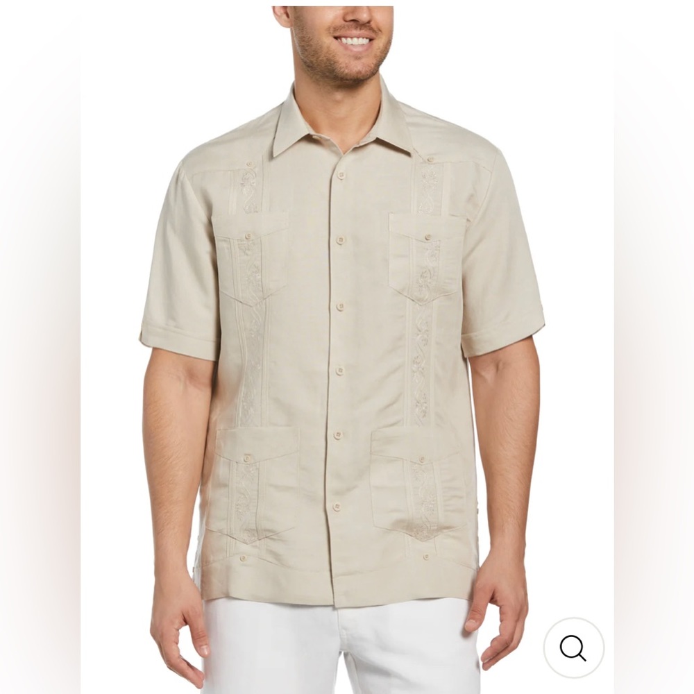 Cubavera Guayabera Shirt Men's L Camp Button Up Short Sleeve Beige